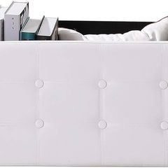 NEW SALE | Folding Ottoman Bench Storage Box with Lid, Large Storage Seat Faux Leather Footstool Toy Storage Box, Brown, 76 x 38 x 38 cm