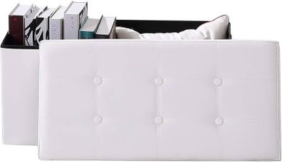 NEW SALE | Folding Ottoman Bench Storage Box with Lid, Large Storage Seat Faux Leather Footstool Toy Storage Box, Brown, 76 x 38 x 38 cm
