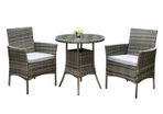3 Piece Grey Rattan Garden Furniture Bistro Set Chair Table Patio Outdoor