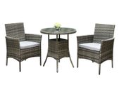 3 Piece Grey Rattan Garden Furniture Bistro Set Chair Table Patio Outdoor