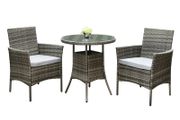 3 Piece Grey Rattan Garden Furniture Bistro Set Chair Table Patio Outdoor