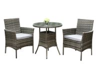 main image for ad 3 Piece Grey Rattan Garden Furniture Bistro Set Chair Table Patio Outdoor