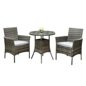 3 Piece Grey Rattan Garden Furniture Bistro Set Chair Table Patio Outdoor