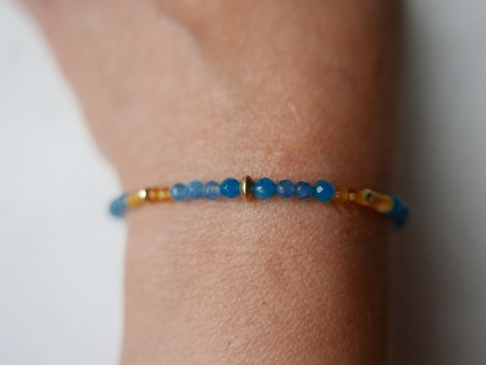 925 Sterling Silver Beaded bracelet with blue and orange stones