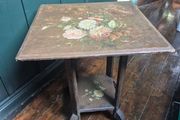 Antique Edwardian folk art handpainted floral side table 2 tier