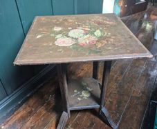 Antique Edwardian folk art handpainted fl9ral side table 2 tier