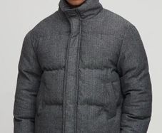 Grey Boxy Fit Check Funnel Neck Puffer Jacket