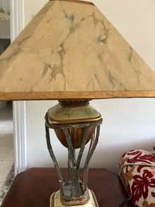 Antique marble lamps with gold detailing x 2