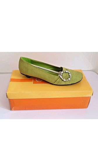 Solada Moda Green Suede Shoes EU36 UK3 Crystal Buckle Low Heel New Boxed  CAN POST