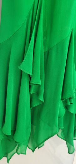 KAREN MILLEN Kelly green 100% Silk ruffle hem midi Sz 8UK - Rrp 209 (New)