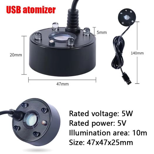 5V USB Mist Maker Fogger Nebulizer Water Fountain Fish Tank Pond Atomizer Head With 4 LED Colourful Lights
