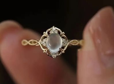 Vintage Style Moonstone Crystal Gold Tone Ring