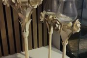 Cream coloured Metal / Glass floral candle stick holders x 3