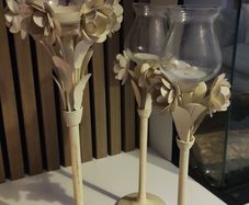 Cream coloured Metal / Glass floral candle stick holders x 3