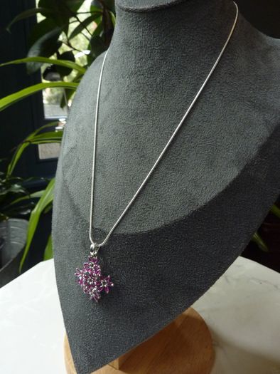 Ruby Cluster Snowflake Pendant Necklace, 925 Sterling Silver, 18 inch Chain