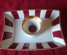 Bernardaud Limoges Nestle 2001 Gold Gilt Burgundy Tray With Dipping Cup Set