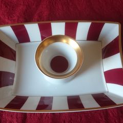 Bernardaud Limoges Nestle 2001 Gold Gilt Burgundy Tray With Dipping Cup Set