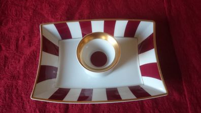 Bernardaud Limoges Nestle 2001 Gold Gilt Burgundy Tray With Dipping Cup Set