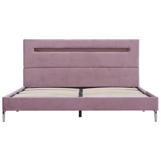 Bed Frame with LED Pink Fabric 135x190 cm