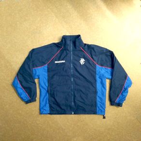 FREE POST Rangers 2002 (M)  Jacket Tracksuit Top Track Diadora NTL Soccer Football Vintage Retro SCotland  Glasgow Blue Medium