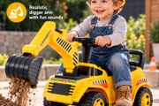 Ride On Excavator Digger for Toddlers with Helmet and Music Yellow