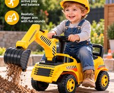 Ride On Excavator Digger for Toddlers with Helmet and Music Yellow