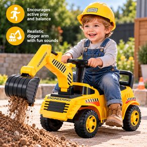 Ride On Excavator Digger for Toddlers with Helmet and Music Yellow