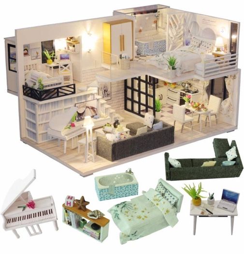 Dollhouse Miniature with Furniture, DIY DollHouse Kit Plus Dust Proof and Music Movement, 1:24 Scale Creative Room (MULTIPLE STYLES