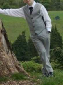Boys beautiful grey tapered suit shoes belt shirt etc.