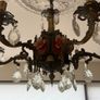 Large Vintage 8-Light Chandelier, Pink Porcelain Flowers & Crystal Image 3