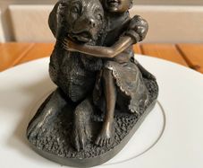 Vintage Adonis Bronze Girl with a Labrador Dog
