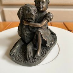 Vintage Adonis Bronze Girl with a Labrador Dog