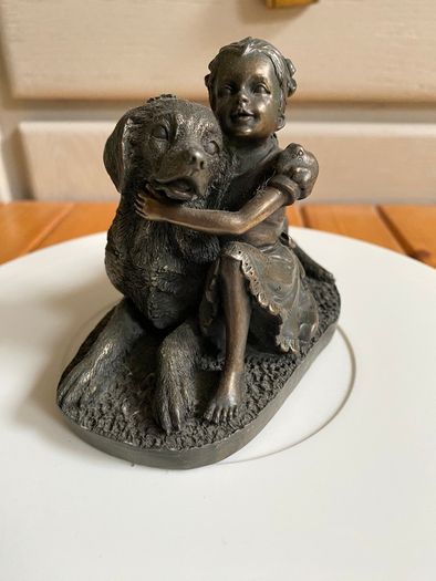 Vintage Adonis Bronze Girl with a Labrador Dog
