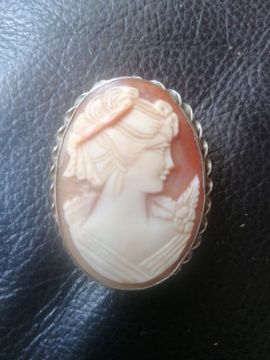 Vintage Large Silver Cameo Pendant&brooch