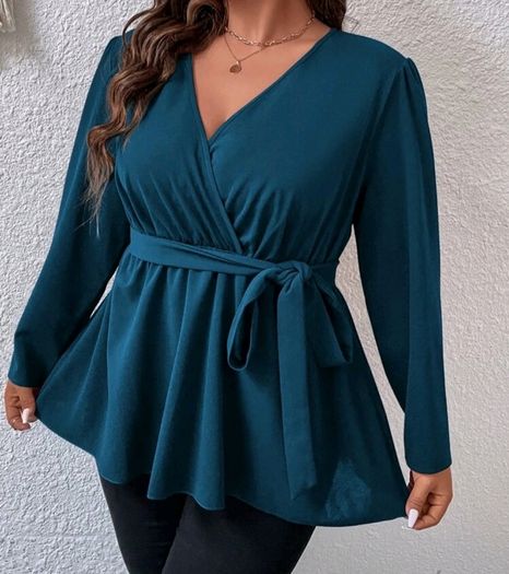 SHEIN  Teal Belted Peplum Blouse. Size 16. New