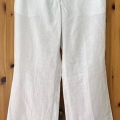 Ladies White Linen Trousers H&M.  Eu 40 Medium Size 12.  Nice Wide Leg. Dressy Or Casual.  In Super Condition.