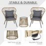 3 Piece Rattan Garden Furniture Set - Includes Cushions, Outdoor Conservatory Dining Set with 2 Chairs and Glass Coffee Table, Brown Image 4