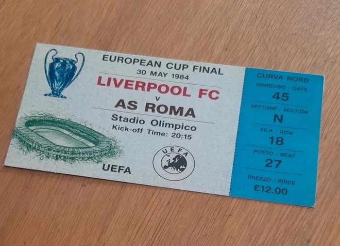 AS ROMA  v Liverpool Souvenir Ticket European Cup 1984