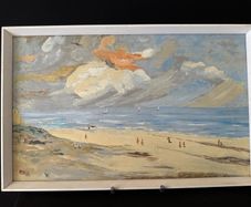 Vintage Mid-Century Oil Painting - "Southwold Beach" by P. M. Studd (Exhibited Guildhall)