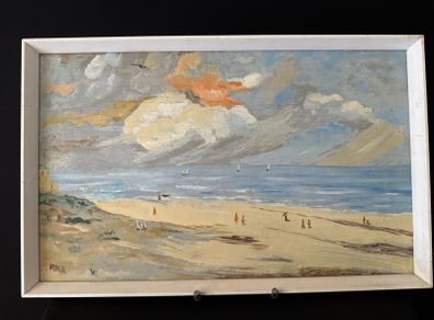 Vintage Mid-Century Oil Painting - "Southwold Beach" by P. M. Studd (Exhibited Guildhall)