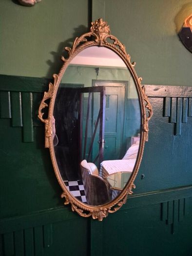 Mirror Vintage painted Gold metal framed oval Mirror