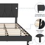 King Bed Frame, Black, Upholstered Wooden Slat Bed Frame with Headboard Image 5