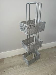 Dunnes Stores 3-Tier Metal Storage Caddy with Decorative Baskets in Grey