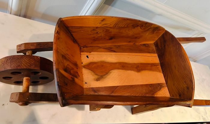 Signed 1987 Handcrafted Irish Yew Wood Miniature Wheelbarrow