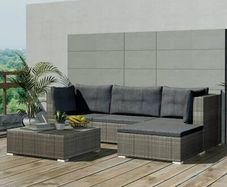 5 Piece Garden Lounge Set with Cushions Poly Rattan Grey (FREE SHIPPING)