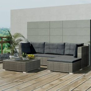 5 Piece Garden Lounge Set with Cushions Poly Rattan Grey (FREE SHIPPING)