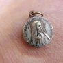 Vintage St Bernadette Sliding Medal with Tissue Relic--Vintage/Antique Round Reliquary/Theca Necklace Pendant--Lourdes Soubirous Saint Catholic Image 9