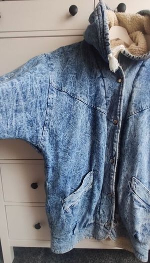 Rare True Vintage 80s/90s Acid Wash Denim Coat. Made in Britain. Sherpa fleece lined.