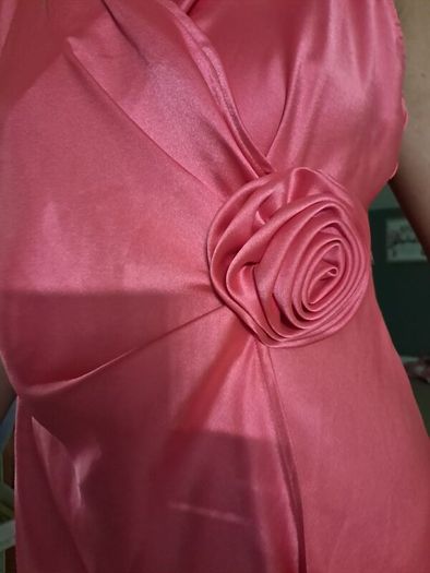 Savida hot pink satin slip dress with rose