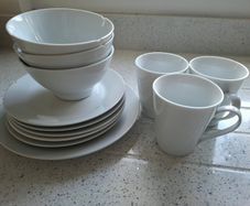White plates, bowls and cups